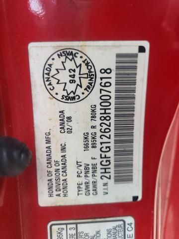80247005 :رقم المزاد ، 2HGFG12628H007618 vin ، 2008 Honda Civic مزاد بيع