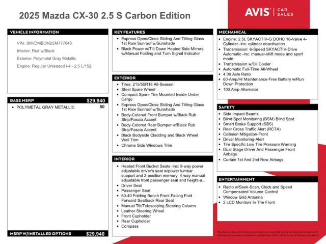 Продаж на аукціоні авто 2025 Mazda Cx-30, vin: 3MVDMBCM2SM777049, номер лоту: 71167345