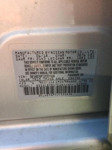 Aukcja sprzedaży 2018 Nissan Sentra, vin: 3N1AB7AP7JY331834, numer aukcji: 84038845