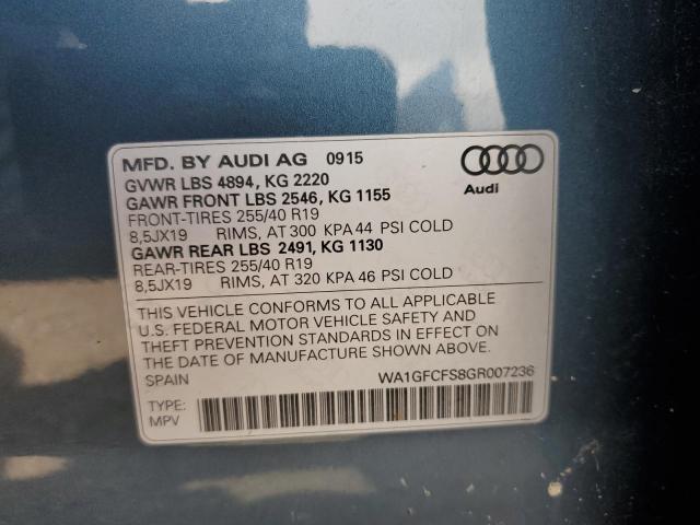 2016 Audi Q3 Prestig მანქანა იყიდება აუქციონზე, vin: WA1GFCFS8GR007236, აუქციონის ნომერი: 81793195