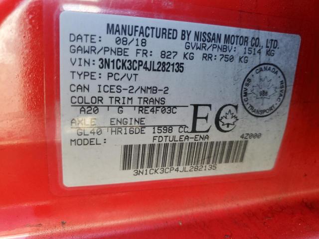 80999235 :رقم المزاد ، 3N1CK3CP4JL282135 vin ، 2018 Nissan Micra مزاد بيع