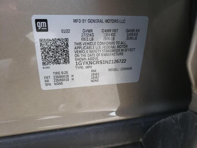 82032025 :رقم المزاد ، 1GYKNCRS1NZ126722 vin ، 2022 Cadillac Xt5 Premiu مزاد بيع