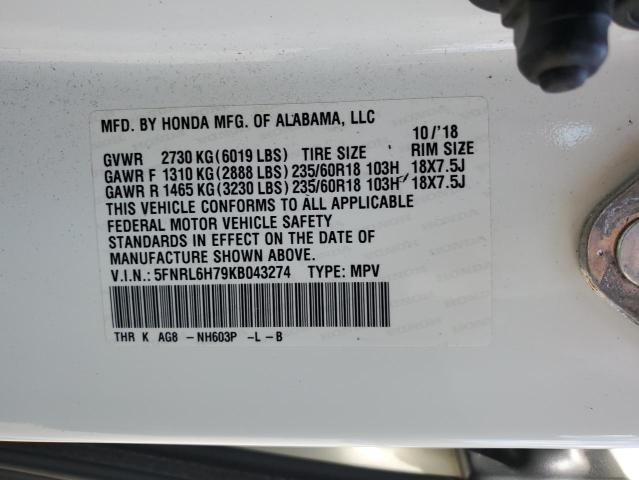 80896395 :رقم المزاد ، 5FNRL6H79KB043274 vin ، 2019 Honda Odyssey مزاد بيع