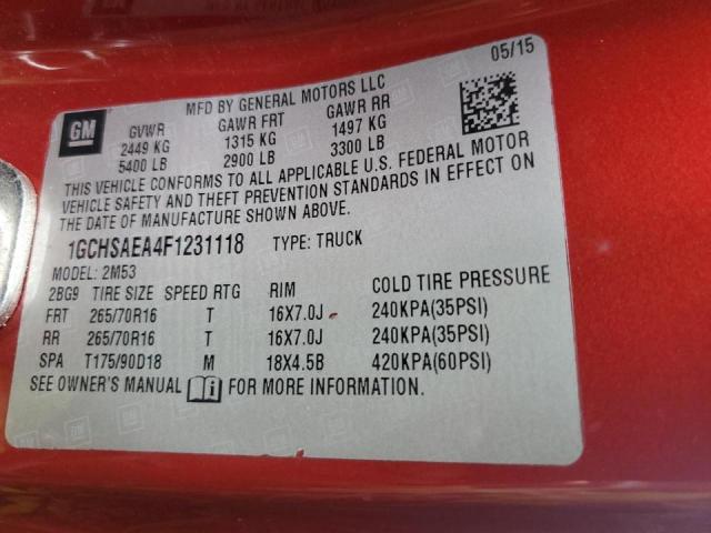 2015 Chevrolet Colorado მანქანა იყიდება აუქციონზე, vin: 1GCHSAEA4F1231118, აუქციონის ნომერი: 65775815