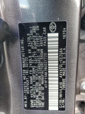 2022 Toyota Camry მანქანა იყიდება აუქციონზე, vin: 4T1F11AK1NU027720, აუქციონის ნომერი: 84777975