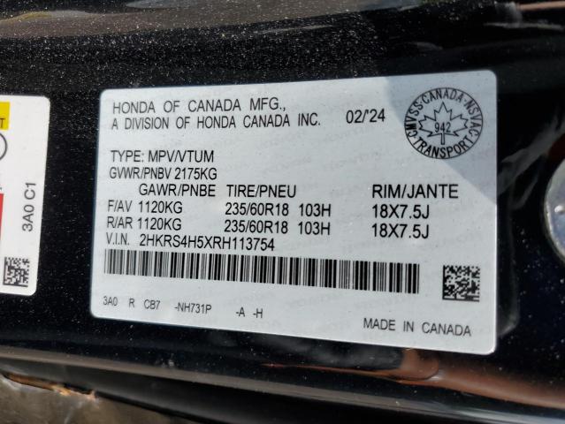 80650345 :رقم المزاد ، 2HKRS4H5XRH113754 vin ، 2024 Honda Cr-v مزاد بيع