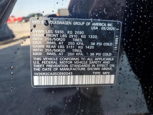 84385505 :رقم المزاد ، 1V2KR2CA3SC550243 vin ، 2025 Volkswagen Atlas مزاد بيع