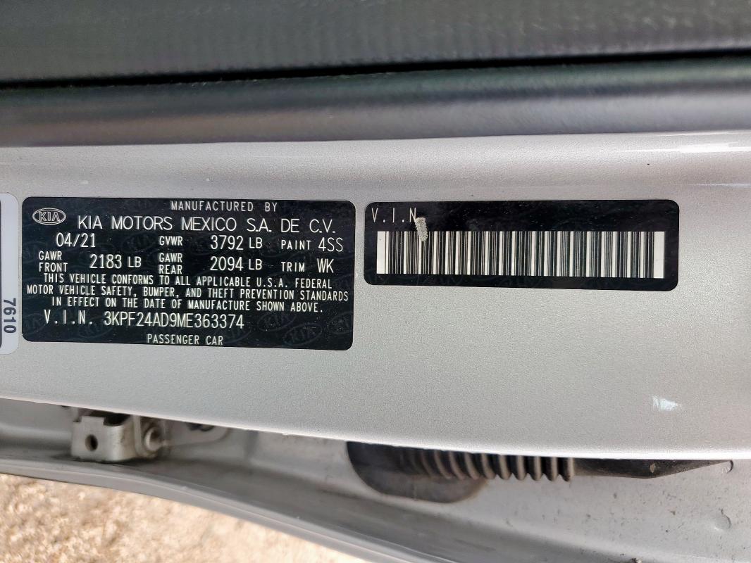Продаж на аукціоні авто 2021 Kia Forte Fe, vin: 3KPF24AD9ME363374, номер лоту: 81644985