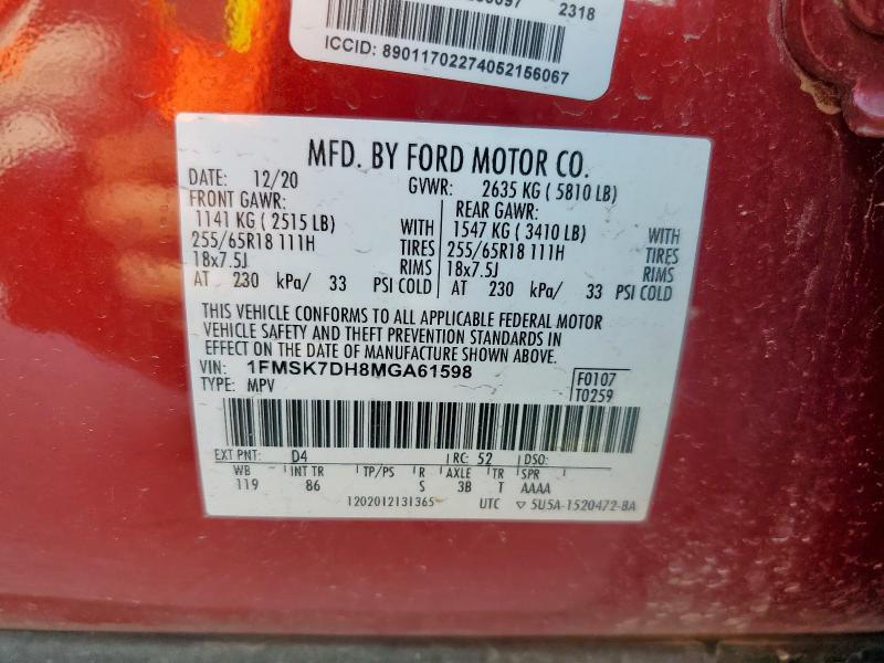Продажа на аукционе авто 2021 Ford Explorer X, vin: 1FMSK7DH8MGA61598, номер лота: 84281555