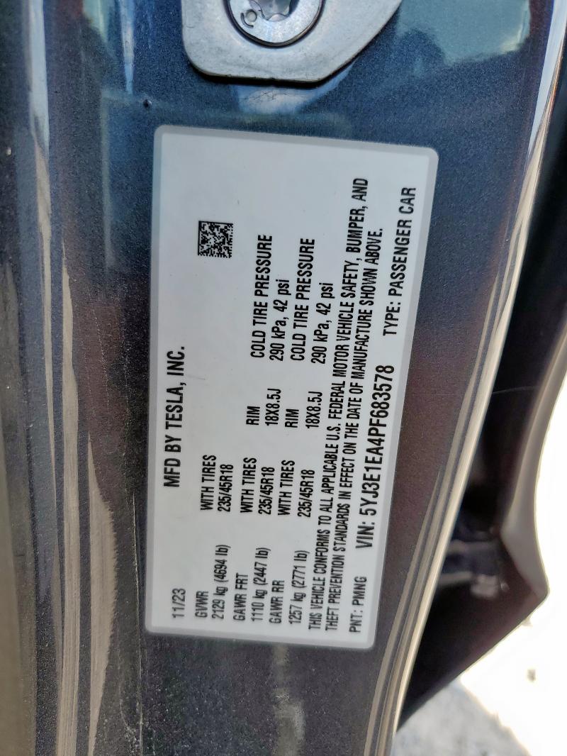2023 Tesla Model 3 მანქანა იყიდება აუქციონზე, vin: 5YJ3E1EA4PF683578, აუქციონის ნომერი: 84447905