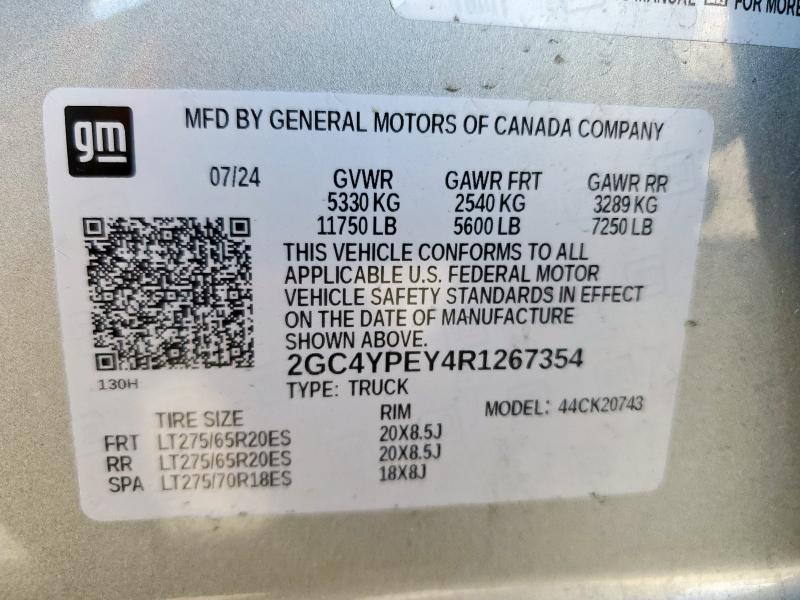 Aukcja sprzedaży 2024 Chevrolet Silverado, vin: 2GC4YPEY4R1267354, numer aukcji: 80450845