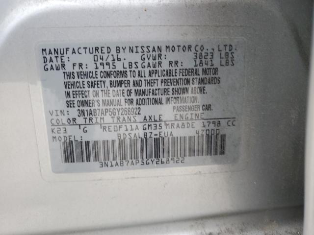 71415895 :رقم المزاد ، 3N1AB7AP5GY268922 vin ، 2016 Nissan Sentra S مزاد بيع