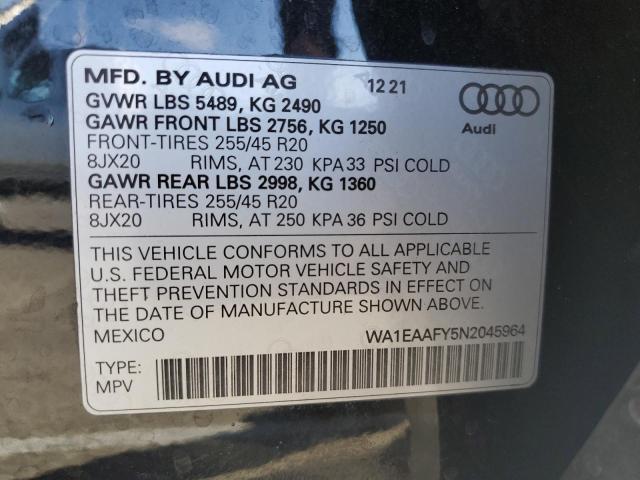 Auction sale of the 2022 Audi Q5, vin: WA1EAAFY5N2045964, lot number: 71728595