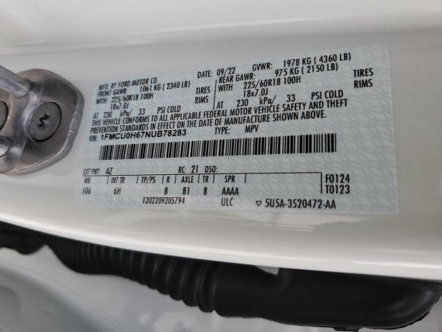 Продажа на аукционе авто 2022 Ford Escape Sel, vin: 1FMCU0H67NUB78283, номер лота: 89931585