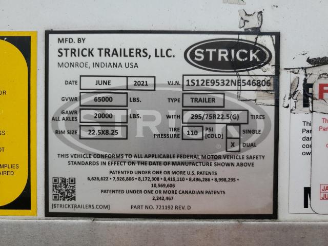 80089515 :رقم المزاد ، 1S12E9532NE546806 vin ، 2022 Strick Trailer مزاد بيع