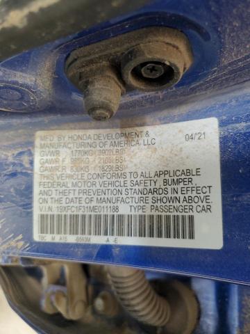 Aukcja sprzedaży 2021 Honda Civic, vin: 19XFC1F31ME011188, numer aukcji: 72078065