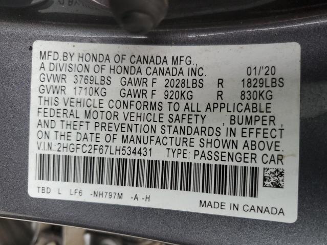 Aukcja sprzedaży 2020 Honda Civic Lx, vin: 2HGFC2F67LH534431, numer aukcji: 67645125