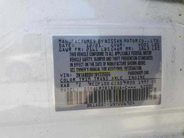 2022 Nissan Sentra Sr მანქანა იყიდება აუქციონზე, vin: 3N1AB8DV1NY226924, აუქციონის ნომერი: 80762895