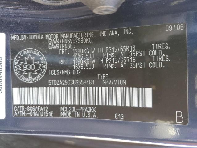2006 Toyota Sienna Ce მანქანა იყიდება აუქციონზე, vin: 5TDZA29C36S559481, აუქციონის ნომერი: 80685035