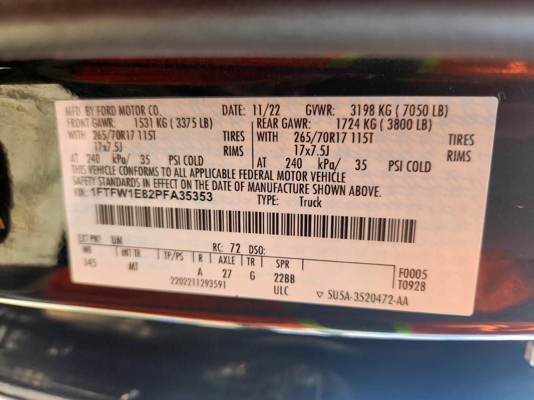 Продажа на аукционе авто 2023 Ford F150 Supercrew, vin: 1FTFW1E82PFA35353, номер лота: 71209985