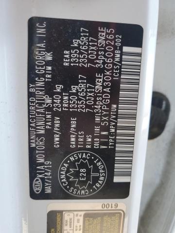 69767585 :رقم المزاد ، 5XYPGDA30KG600265 vin ، 2019 Kia Sorento مزاد بيع