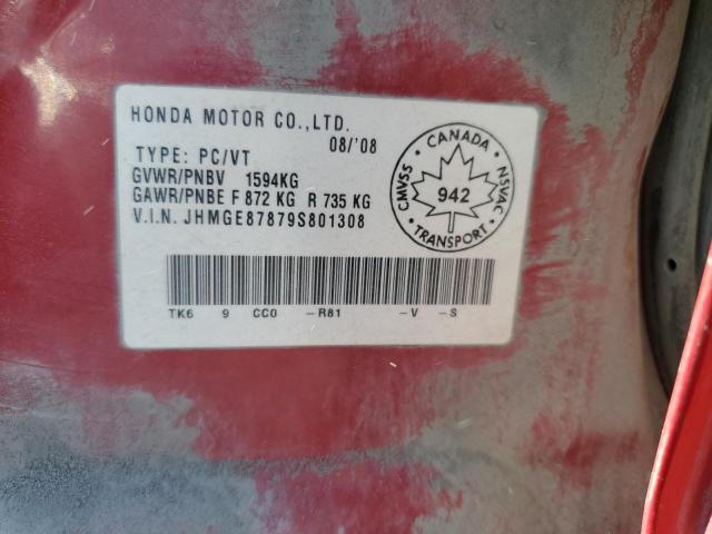2009 Honda Fit მანქანა იყიდება აუქციონზე, vin: JHMGE87879S801308, აუქციონის ნომერი: 80271615