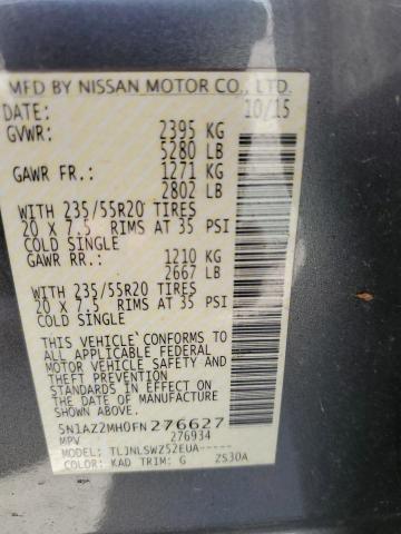 2015 Nissan Murano მანქანა იყიდება აუქციონზე, vin: 5N1AZ2MH0FN276627, აუქციონის ნომერი: 72081265