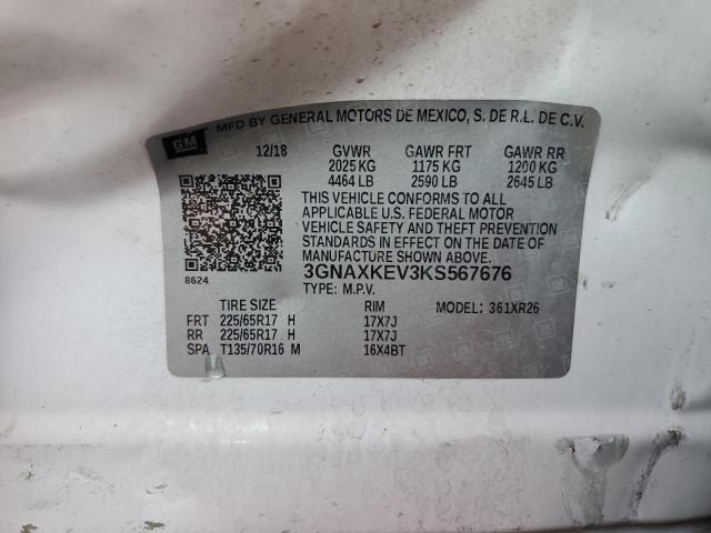 2019 Chevrolet Equinox მანქანა იყიდება აუქციონზე, vin: 3GNAXKEV3KS567676, აუქციონის ნომერი: 80865765