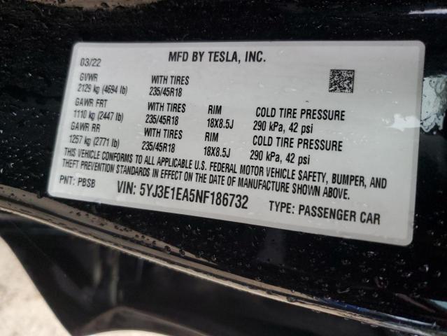 Продаж на аукціоні авто 2022 Tesla Model 3, vin: 5YJ3E1EA5NF186732, номер лоту: 81079865