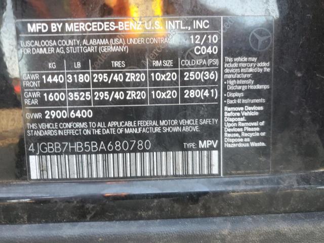 Продажа на аукционе авто 2011 Mercedes-benz Ml, vin: 4JGBB7HB5BA680780, номер лота: 71292575