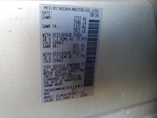 81404775 :رقم المزاد ، 5N1DR2MMXHC601485 vin ، 2017 Nissan Pathfinder مزاد بيع
