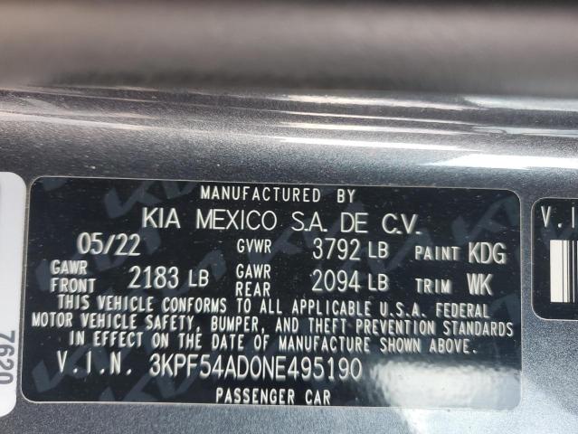 2022 Kia Forte მანქანა იყიდება აუქციონზე, vin: 3KPF54AD0NE495190, აუქციონის ნომერი: 83819475