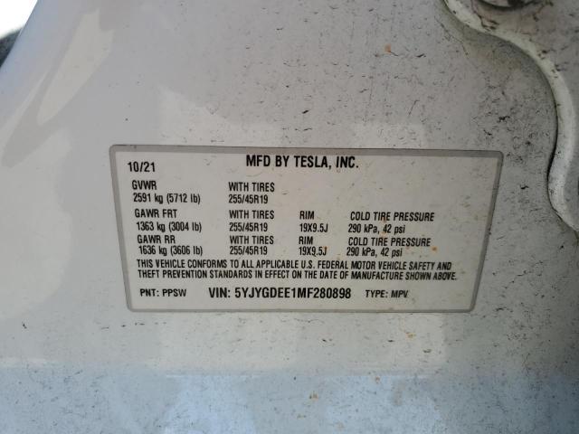 82109825 :رقم المزاد ، 5YJYGDEE1MF280898 vin ، 2021 Tesla Model Y مزاد بيع