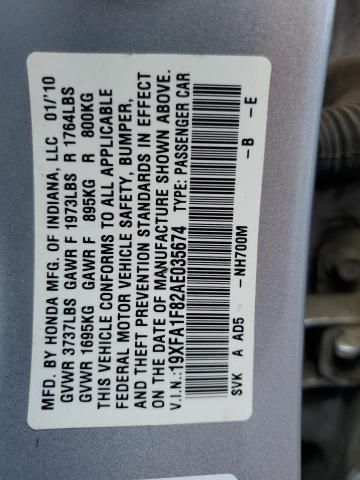 81518635 :رقم المزاد ، 19XFA1F82AE035674 vin ، 2010 Honda Civic مزاد بيع