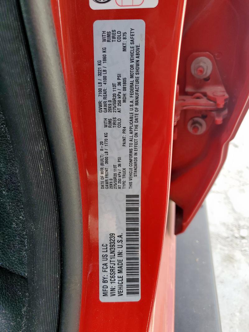 Продаж на аукціоні авто 2020 Ram 1500 Laram, vin: 1C6SRFJT1LN393239, номер лоту: 81329385