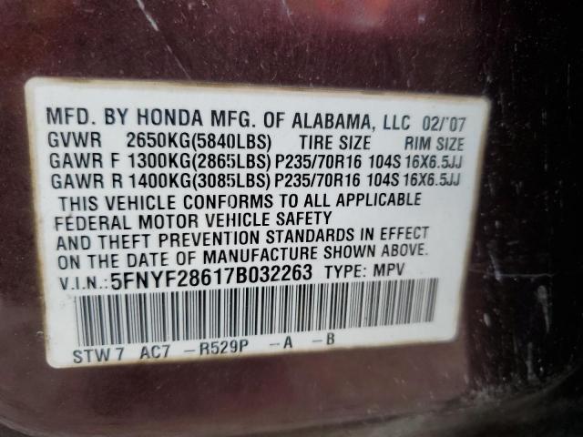 Aukcja sprzedaży 2007 Honda Pilot, vin: 5FNYF28617B032263, numer aukcji: 80145605