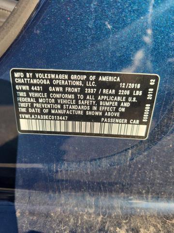 80168145 :رقم المزاد ، 1VWLA7A33KC013447 vin ، 2019 Volkswagen Passat Wol مزاد بيع