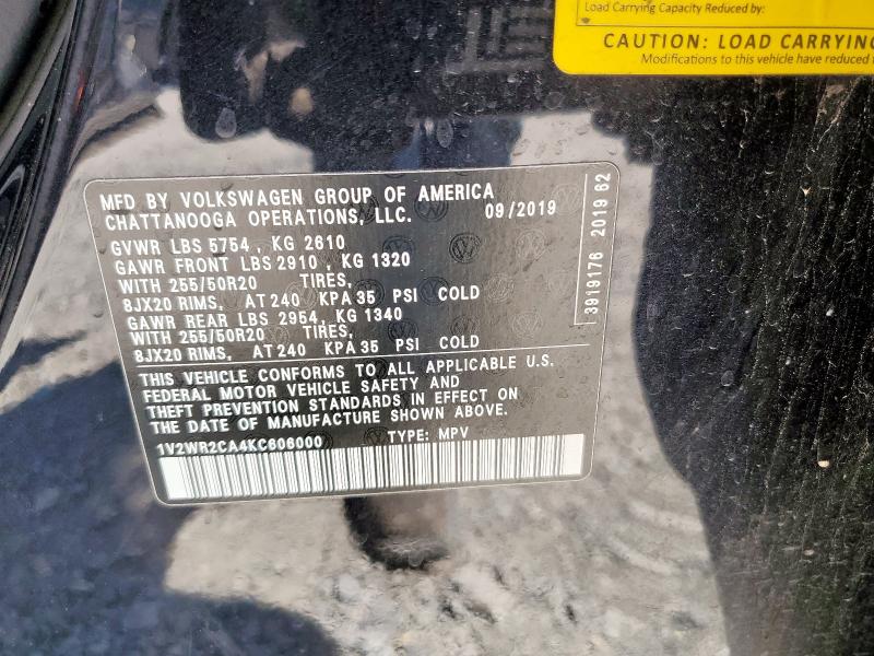 81229645 :رقم المزاد ، 1V2WR2CA4KC606000 vin ، 2019 Volkswagen Atlas Se مزاد بيع