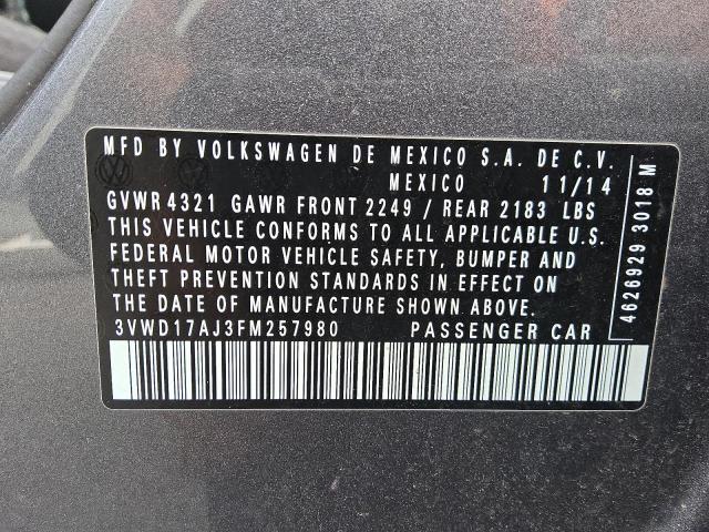 70736195 :رقم المزاد ، 3VWD17AJ3FM257980 vin ، 2015 Volkswagen Jetta مزاد بيع