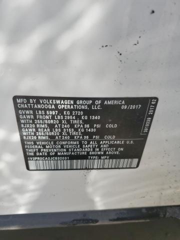 82063425 :رقم المزاد ، 1V2PR2CA2JC532031 vin ، 2018 Volkswagen Atlas مزاد بيع