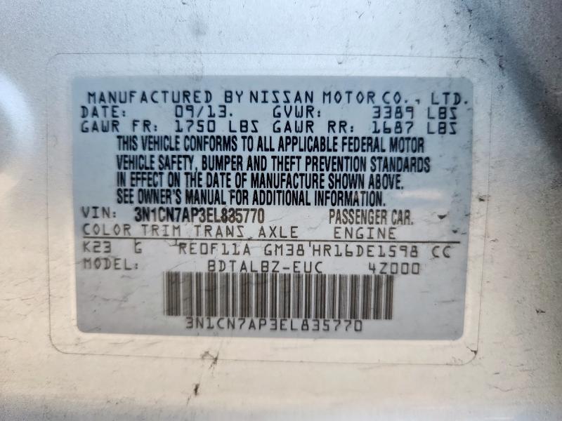 Продажа на аукционе авто 2014 Nissan Versa S, vin: 3N1CN7AP3EL835770, номер лота: 81627275