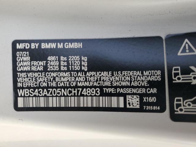 2022 Bmw M4 მანქანა იყიდება აუქციონზე, vin: WBS43AZ05NCH74893, აუქციონის ნომერი: 80720085