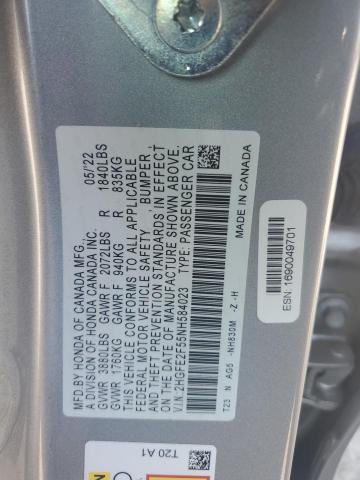 Продажа на аукционе авто 2022 Honda Civic Sport, vin: 2HGFE2F55NH584023, номер лота: 70620765