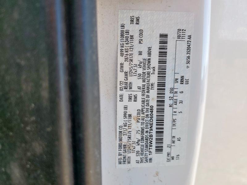 2022 Ford F250 მანქანა იყიდება აუქციონზე, vin: 1FT8W2BT9NED60480, აუქციონის ნომერი: 49640356