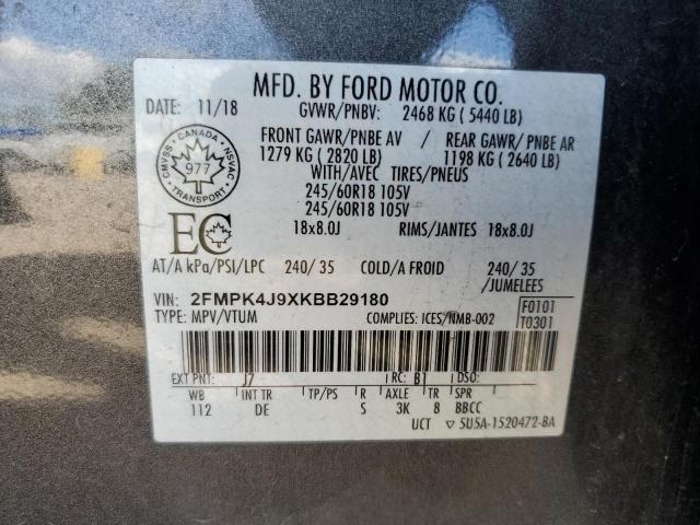 71157915 :رقم المزاد ، 2FMPK4J9XKBB29180 vin ، 2019 Ford Edge مزاد بيع