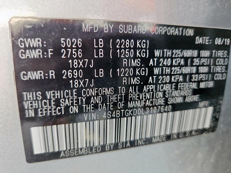 Продажа на аукционе авто 2020 Subaru Outback, vin: 4S4BTGKD0L3107640, номер лота: 80843715
