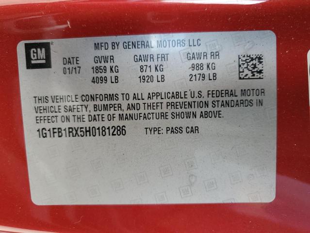 2017 Chevrolet Camaro მანქანა იყიდება აუქციონზე, vin: 1G1FB1RX5H0181286, აუქციონის ნომერი: 80578055