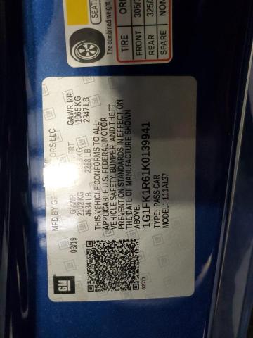 Auction sale of the 2019 Chevrolet Camaro Zl1, vin: 1G1FK1R61K0139941, lot number: 71981645