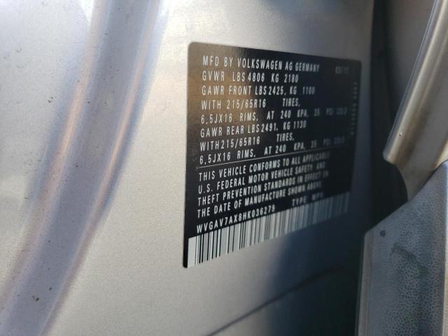 80350695 :رقم المزاد ، WVGAV7AX8HK036279 vin ، 2017 Volkswagen Tiguan S مزاد بيع