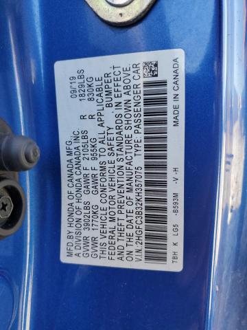 2019 Honda Civic Ex მანქანა იყიდება აუქციონზე, vin: 2HGFC3B32KH357075, აუქციონის ნომერი: 81868795